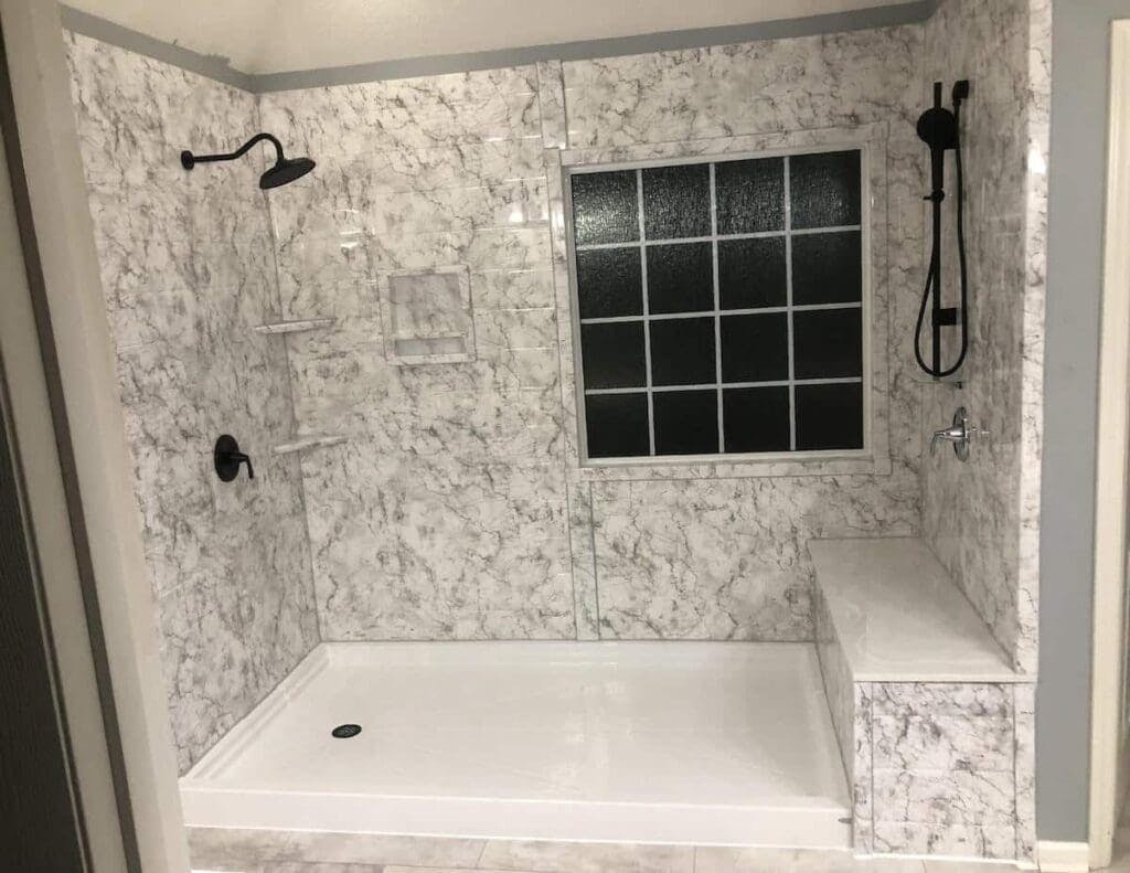 after image of a tub to shower conversion for a a bathroom